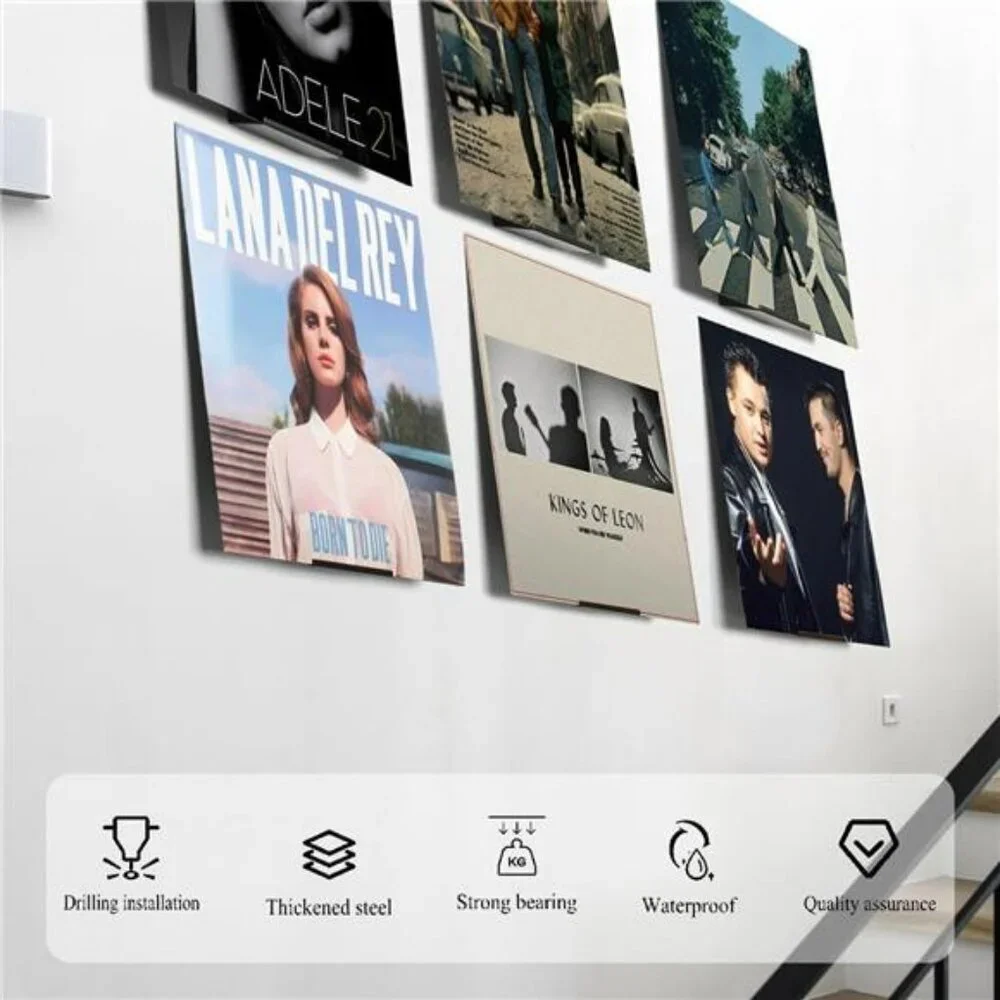 Set of 10 vinyl record wall mount shelves black metal album display storage rack